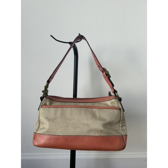 RARE Y2K COACH Legacy Signature Beige Coral/Pink Leather Shoulder Bag w/Turnlock - Picture 2 of 16